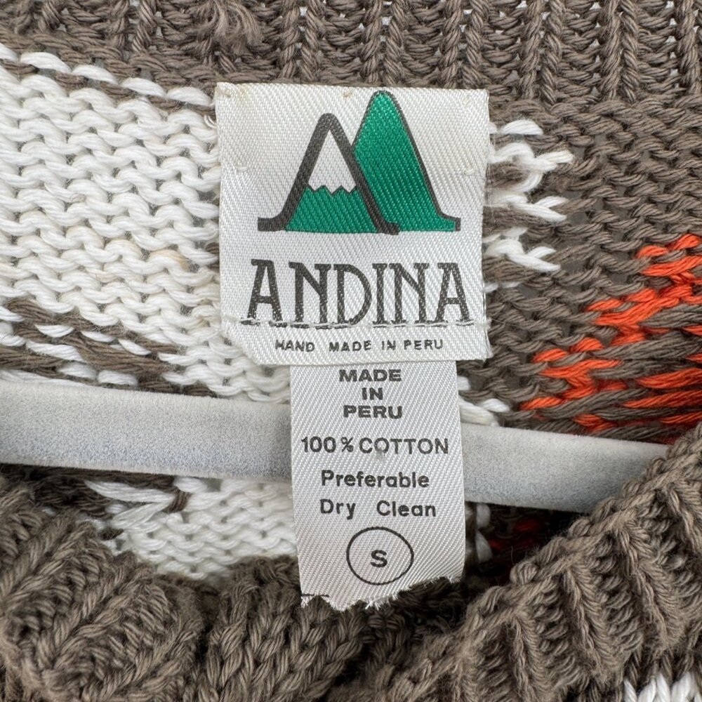Vintage Andina graphic cardigan sweater  cotton white colorful size small woman’ - Picture 7 of 11